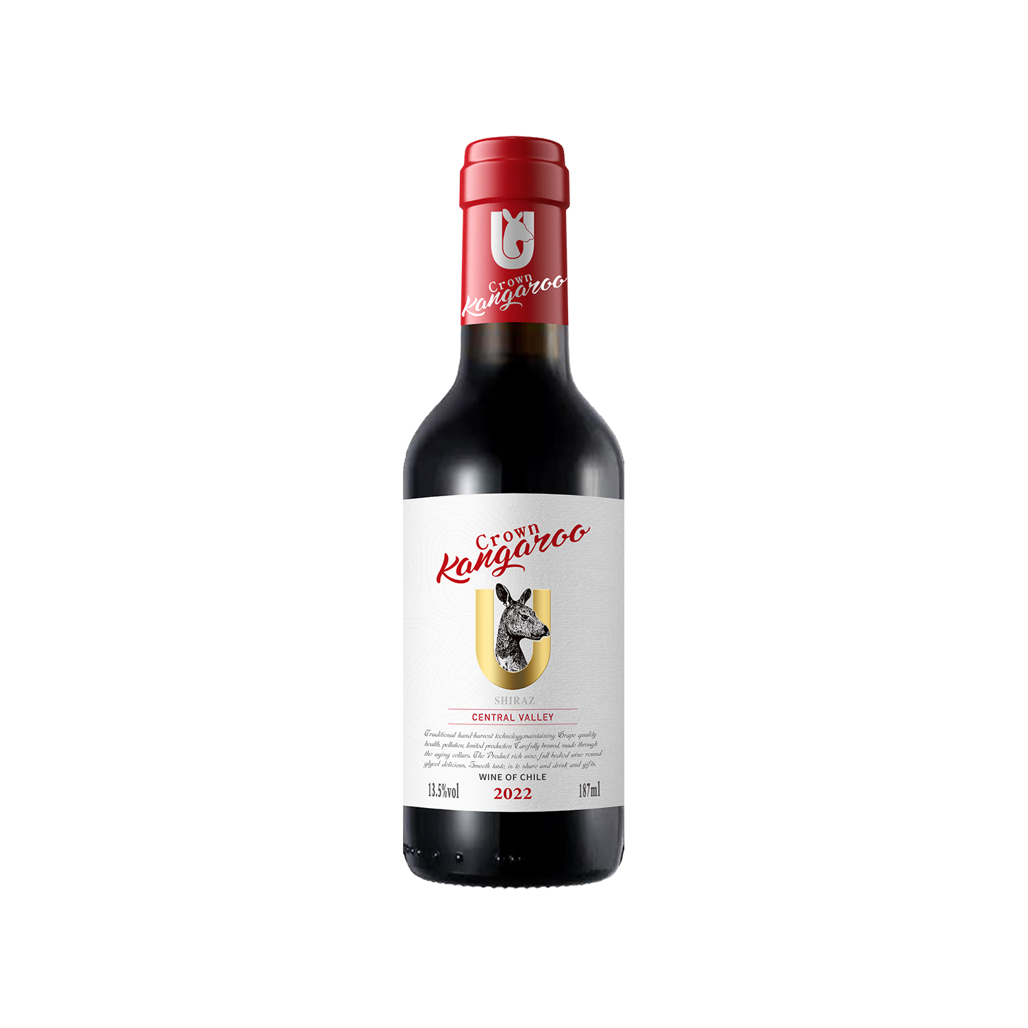 皇冠袋鼠智利进口红酒西拉13.5度干红葡萄酒187ml单瓶装