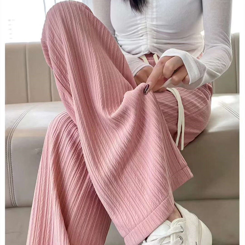 BURQAMARCH云朵泡芙裤窄版阔腿裤女士秋季高腰垂感裤子mm显瘦宽松直筒休闲裤 黑色 均码 (80-140斤)
