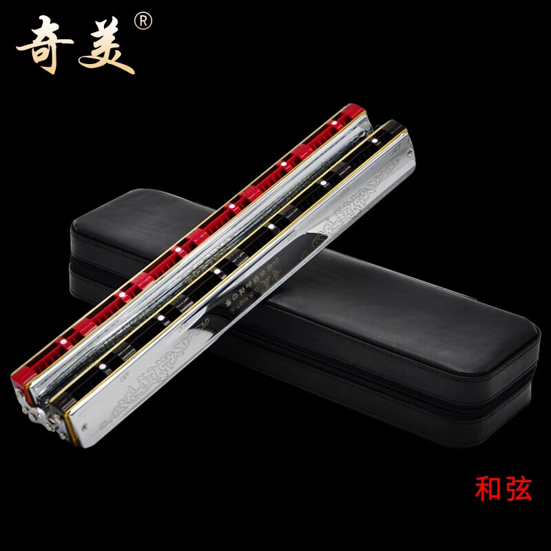 奇美QIMEI奇美和弦口琴24組中音高音笛聲演奏級樂隊合奏貝司口琴 24組雙聯(lián)和弦口琴(皮革盒)