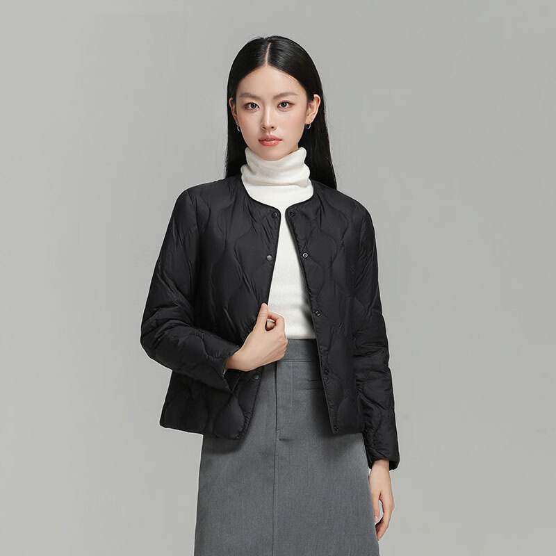 BOBBY BIZZ2025秋冬新款95%白鸭绒无领轻薄羽绒服女内胆女士短款保暖外套 黑色 3XL (165) 建议155-170斤