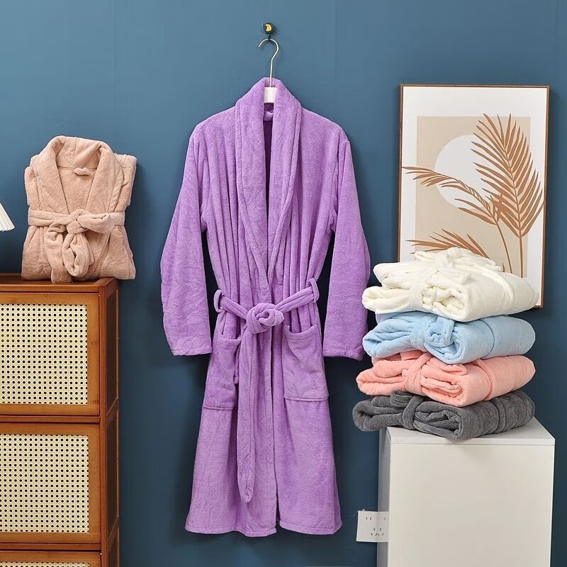 洗澡速干酒店式浴袍美容院客袍睡袍长款 紫色浴袍一条