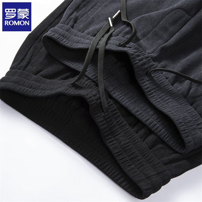 罗蒙（ROMON）灯芯绒休闲裤男2025秋冬新款加绒松紧腰男士直筒长裤子保暖男裤 黑色【春秋厚款】 XL (建议体重130-150斤)