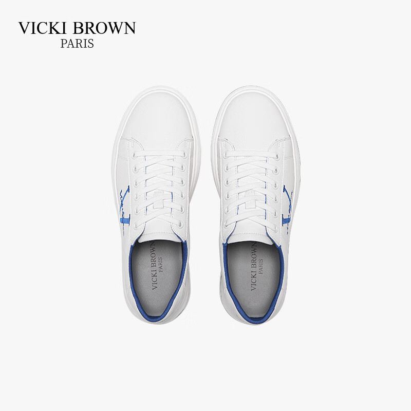 未毕(VICKI BROWN)法国品牌VB男鞋【冠军系列】简约潮流板鞋轻奢刺绣舒适防滑休闲鞋 白蓝色 37