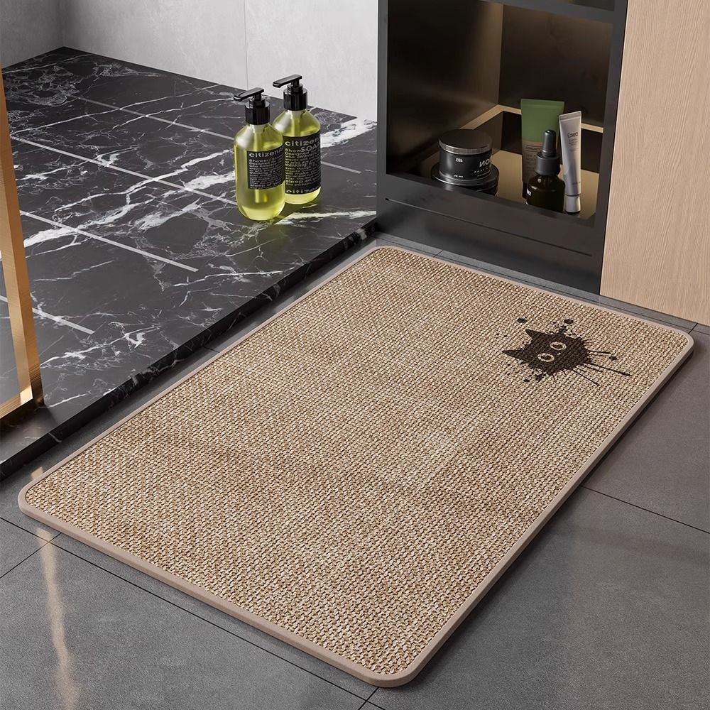 季象浴室地垫卫生间吸水防滑垫子厕所门口脚垫亚麻编织卫浴洗手间门垫 YM-燕麦-幸运狗狗 40X60cm