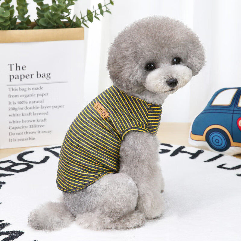 宠物用品猫衣服潮流条纹背心小狗狗泰迪柯基幼犬衣服透气防掉毛 木绿 S