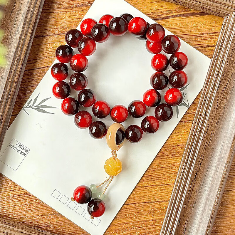 DUTRIEUX落霞红新品菩提手串双圈手持男女菩提子佛珠念珠文玩手链 落霞红【单圈】 11-12MM