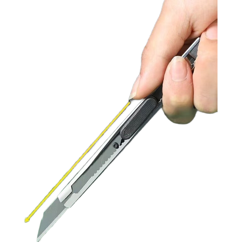 银色长柄美工刀不锈钢美工刀小号便携办公用品金属裁纸刀学生文具手工具刀 1把【银色刀尖头】