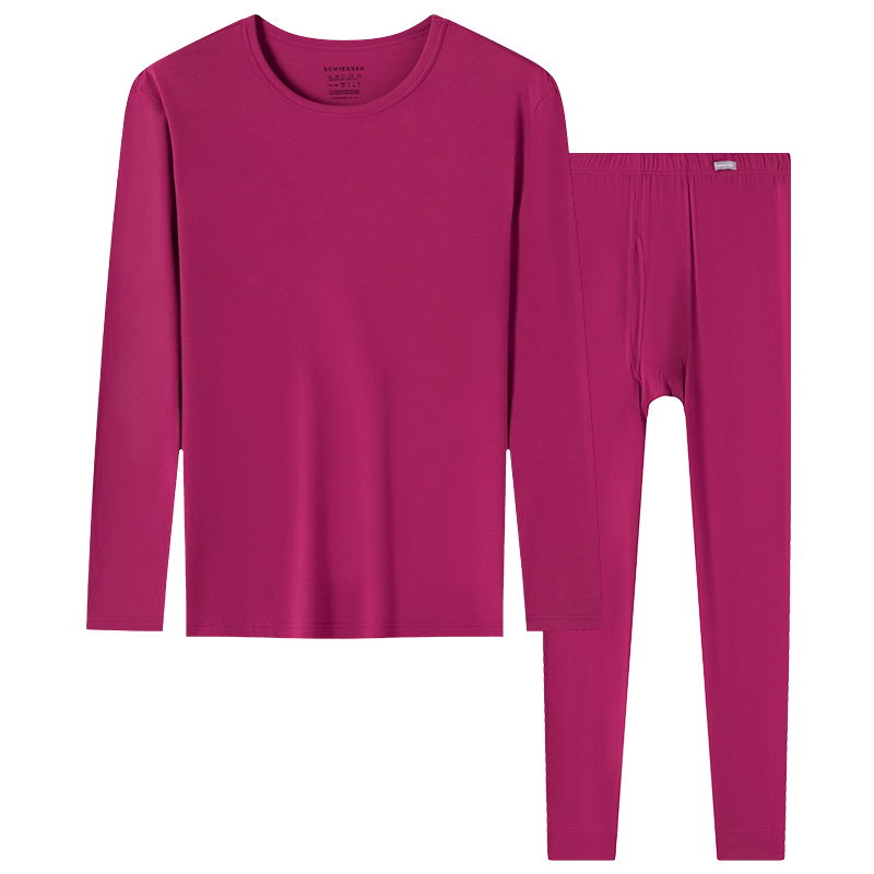 舒雅（Schiesser）男士3A抗菌舒美棉圓領(lǐng) 秋衣秋褲保暖內(nèi)衣套裝 深紅 XL