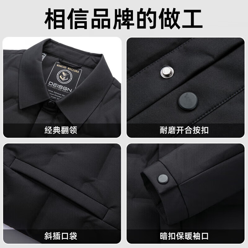 罗蒙（ROMON）轻薄翻领羽绒服男中老年2025秋冬新款商务休闲爸爸装短款保暖外套 黑色 4XL (195) 【建议180-200斤】