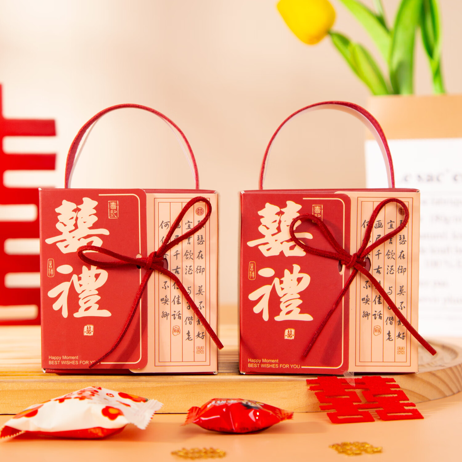 大白兔喜糖礼盒65g成品盒子含糖结婚伴手礼订婚宴桌糖新中式 喜礼回礼