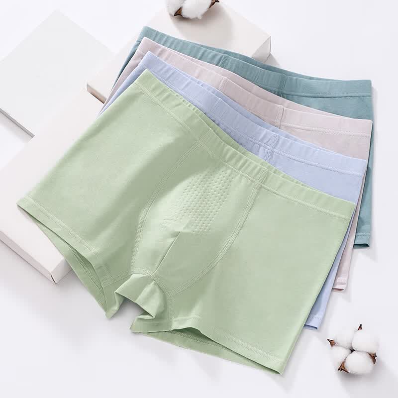 爱念家青少年纯棉内裤内裤按摩颗粒四角裤精梳棉学生中大童四季舒适纯棉 纯色腰头#【纯棉4条装】双层纯棉按摩裆 185 3XL码【体重150-170斤】