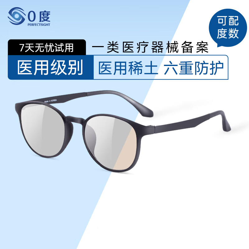 0度（PERFECTSIGHT）稀土六防蓝光防辐射眼镜抗疲劳看电脑手机专用平光护目镜99%女男 稀土六防镜片B6013-C1黑 无度数（稀土平光镜片）