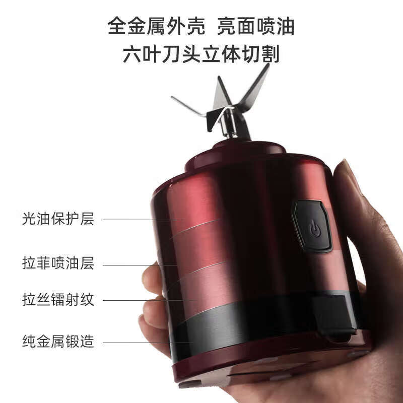 AILUKI日本榨汁杯家用便携式榨汁机水杯一体果蔬果汁机迷你充电式家用 至尊款【拉菲红】双杯/双盖 450ML+350ML 高硼硅杯身+六页精钢刀头