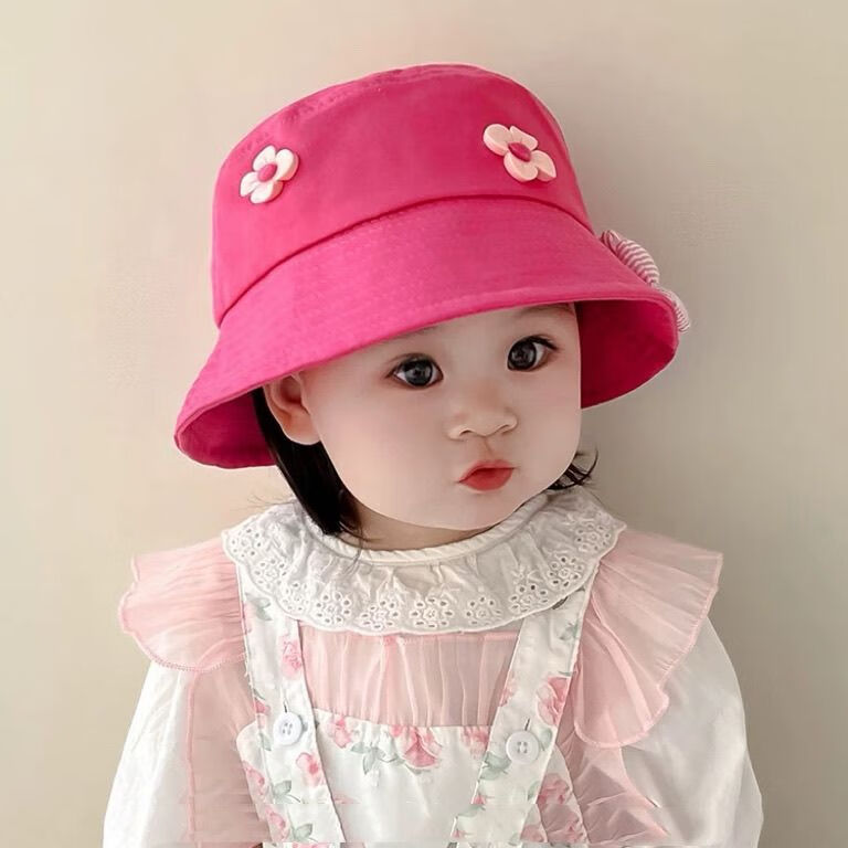 G.duck小黄鸭女童宝宝帽子渔夫帽可爱超萌洋气儿童遮阳帽秋冬款女孩盆帽 3朵花 米白 48-52cm(1.5-6岁)