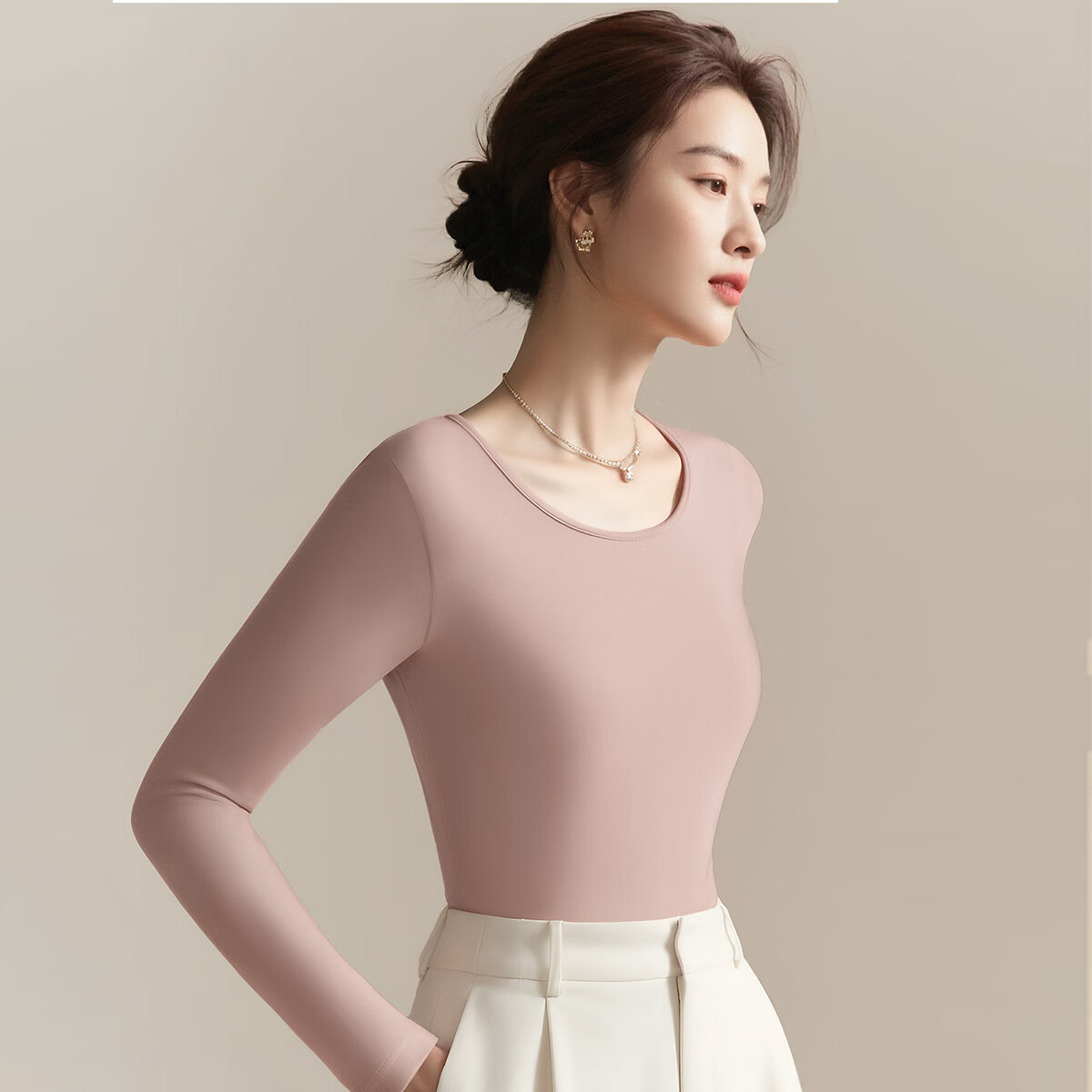 润微【轻暖肌底衣】蓄热保暖内搭可外穿女士保暖内衣秋衣打底衫女 黑色 XL (适合110-120斤)