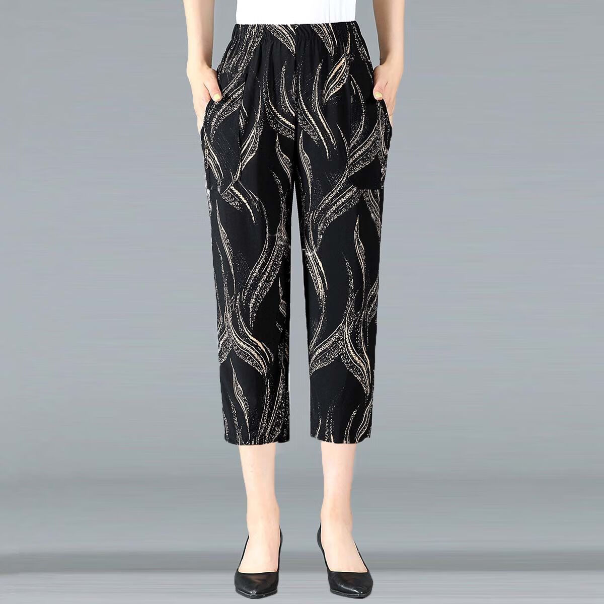 夏季七分外裤 女士透气裤子7分裤女女裤弹力裤子中年女裤7分裤中裤女