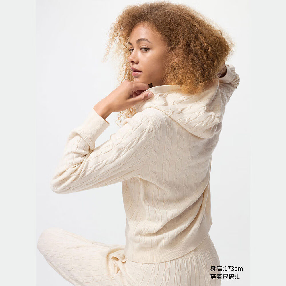 女装可机洗纽花针织连帽套头衫25秋冬新款478871 01乳白色 XS 15076XS