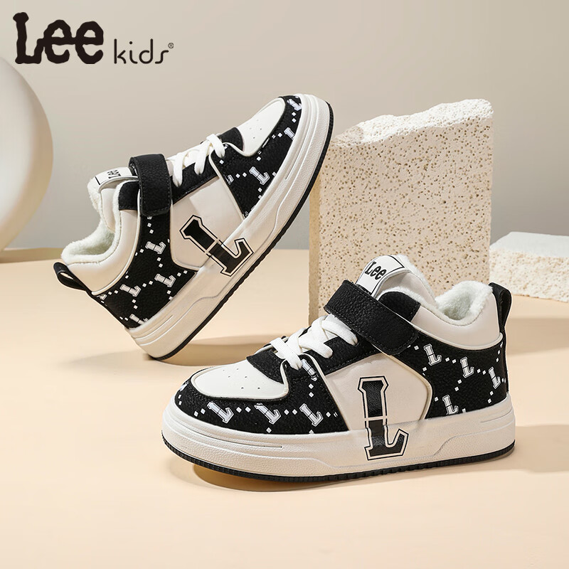 LEE KIDS童鞋2025秋冬季新款加绒儿童板鞋男中大童轻便休闲鞋运动鞋女童鞋 米黑【加绒】 33 【内长21.5cm适合脚长20.5-21.0cm】