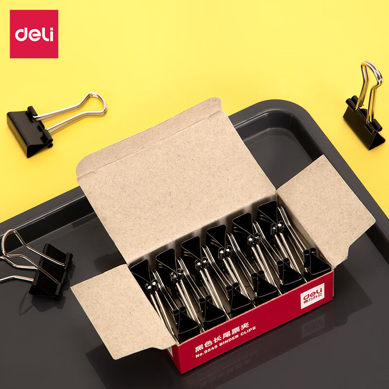 得力（deli）9545-5#长尾票夹19mm盒装(黑)(12只/盒) 1盒