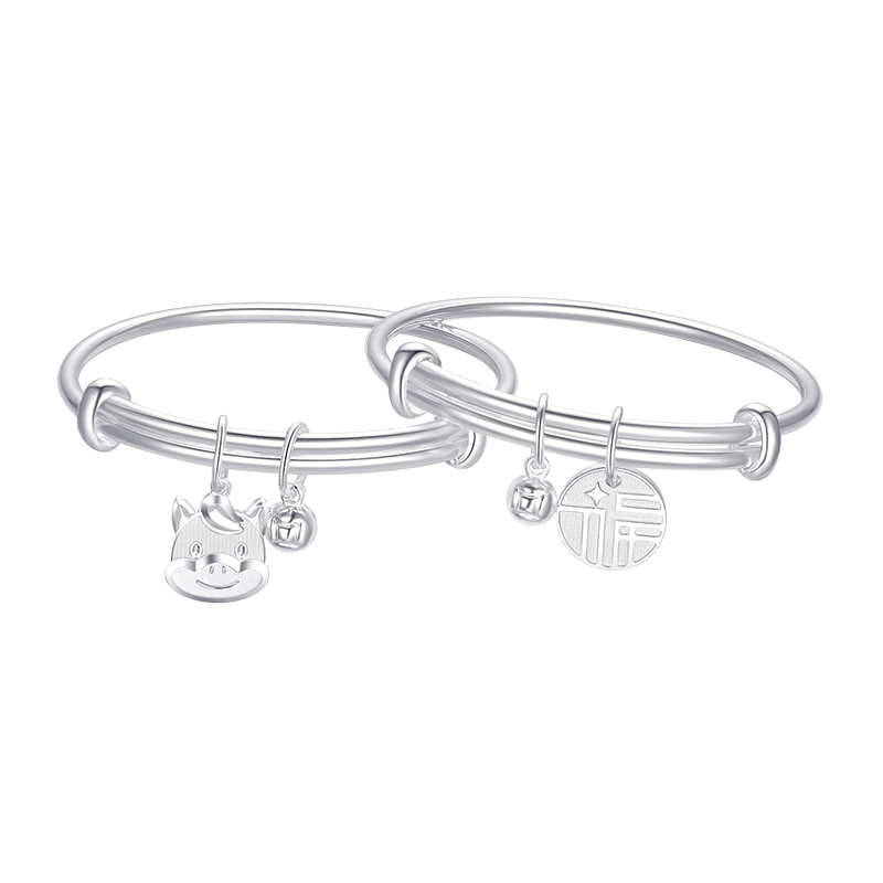 周大生(CHOW TAI SENG)寶寶足銀本命年生肖馬百福銀手鐲一對新生兒百天周歲生日禮物