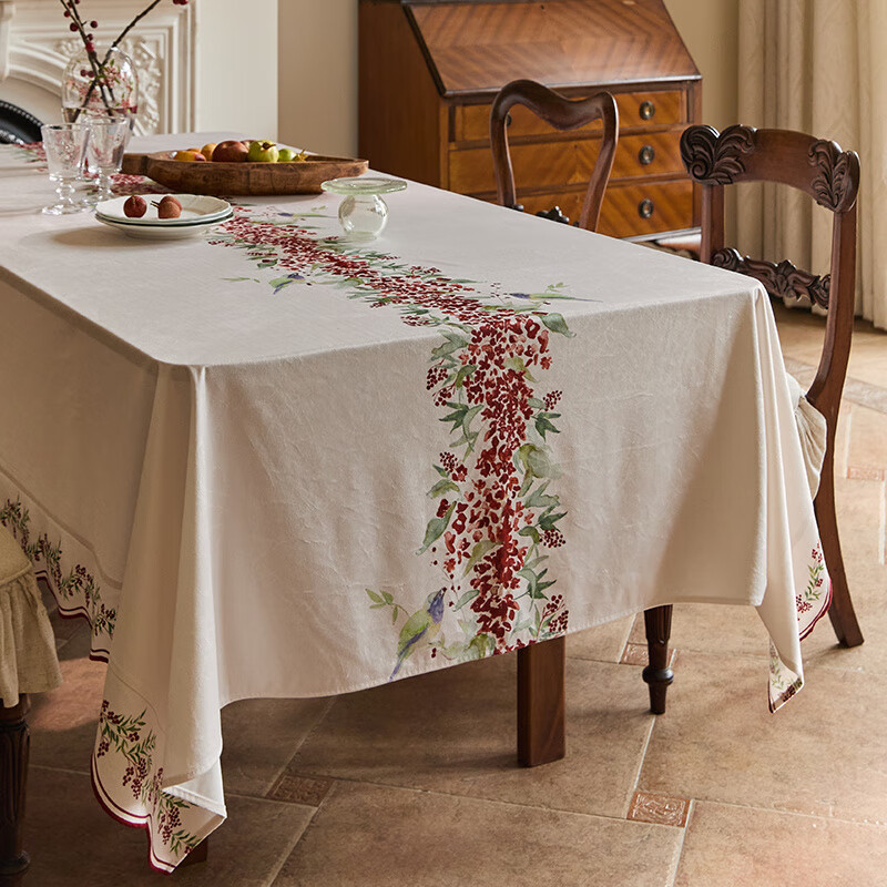 蜡笔派（Nabis）郭俊池联名|红果果系列|丹桂桌布防水餐桌布氛围感茶几布 月涧丹桂-桌布(颗粒布) 140*220cm单层卷边款/4-6人餐桌