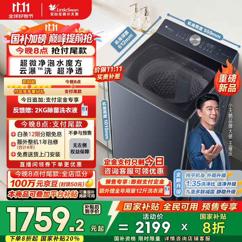 小天鹅（LittleSwan）波轮洗衣机全自动【TB10U2】水魔方防缠绕 超微净泡 10公斤 纯平全嵌 家电国家补贴20% 以旧换新
