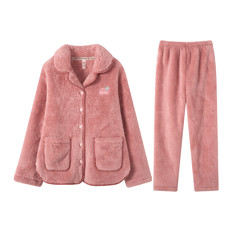 芬騰睡衣女雙面暖絨防靜電2025年新款保暖翻領(lǐng)開(kāi)衫寬松情侶家居服