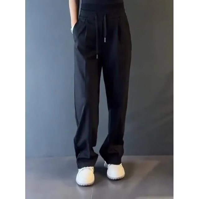 罗鸣老人2025秋季新款轻奢休闲裤混纺运动宽松舒适直筒正品男裤显瘦 黑色 2XL （建议145-160斤）