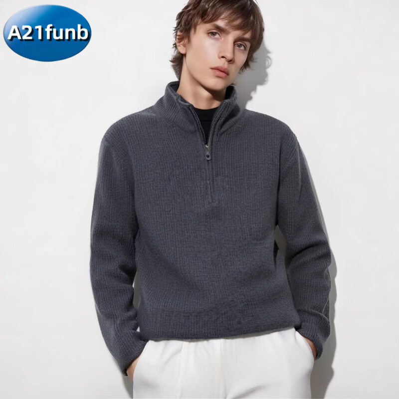 A 21 FUNB男装女装souffle yarn舒芙蕾半拉链针织衫长袖毛衣 08 深灰色 S 165/84A
