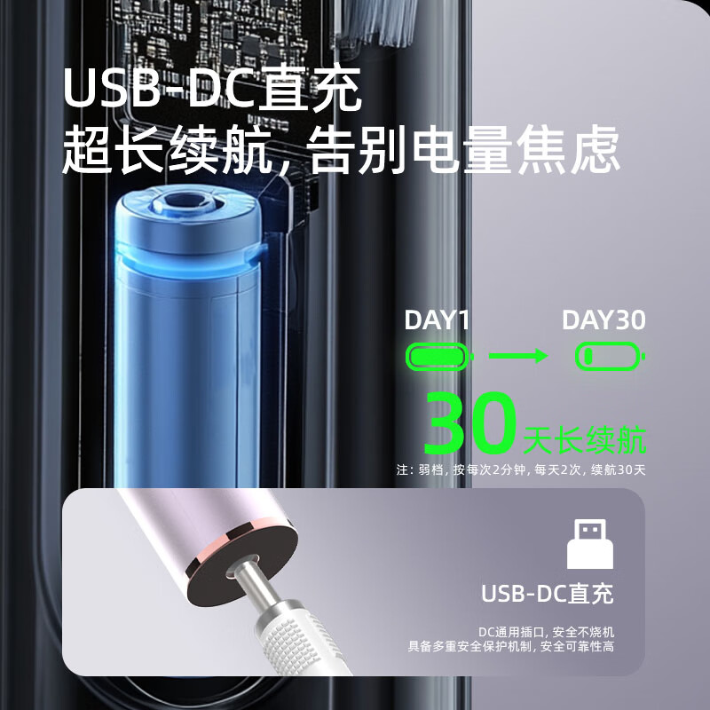 博皓（prooral）电动牙刷 声波震动青少年成人牙刷 3档洁牙模式清洁不伤牙 送学生情侣男女朋友礼物 L1 流光银