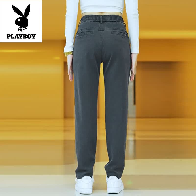 花花公子（PLAYBOY）2026春夏新款高端商务休闲裤男士潮牌弹力修身直筒裤子男潮流百搭 灰色 31 【腰围2尺4 建议120~130斤穿】