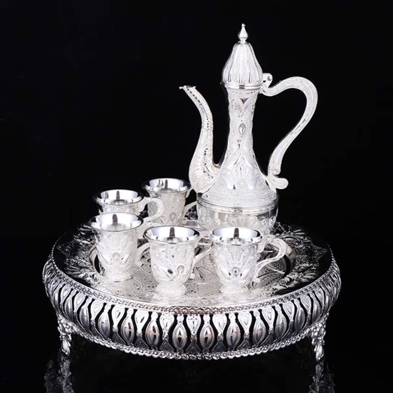 合金具套装欧式家用复古杯高档银色壶金属锌合金工艺品摆件 银色