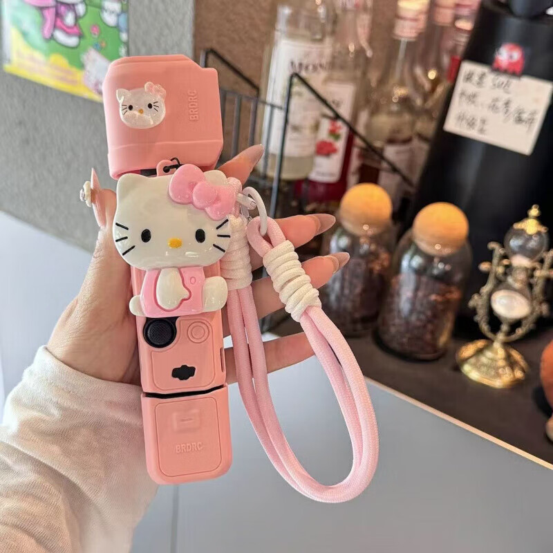 温诗欧大疆保护壳pocket3保护套可爱睡衣小狗硅胶云台相机机身防刮配件 【单机版】粉色保护壳＋挂绳