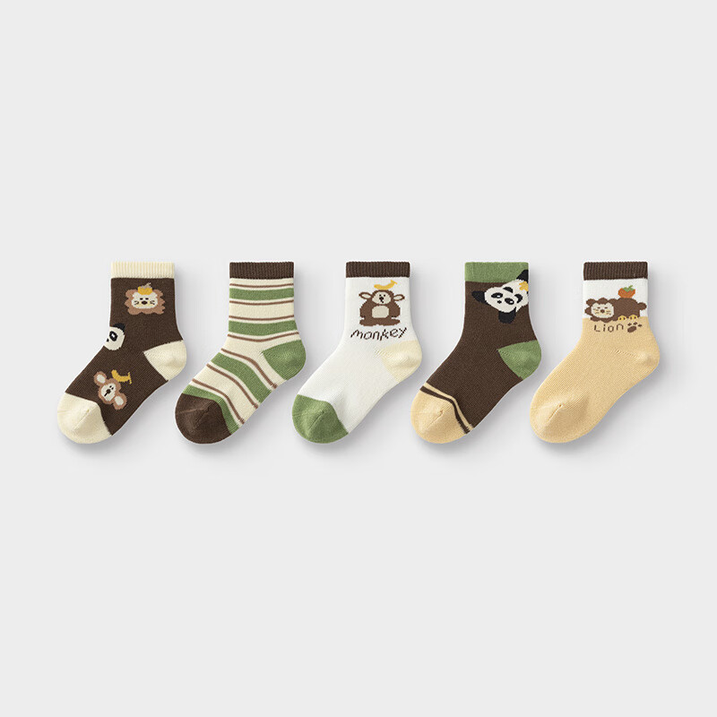 朵美巴拉巴拉宝宝儿童袜子宝宝春秋新品婴幼儿中筒袜柔弹无骨手工缝五双装 咖白色调00351 66cm(建议0-12月)