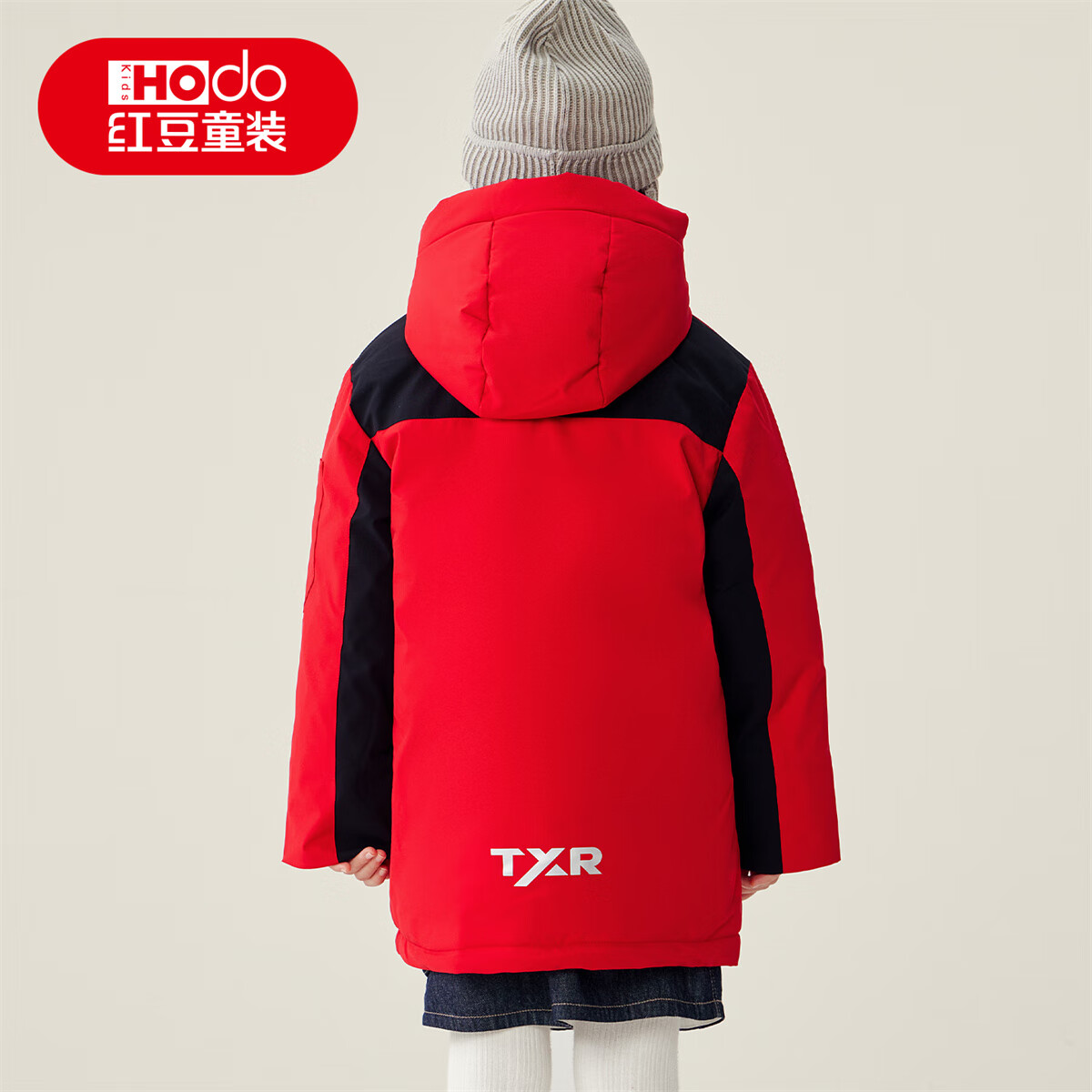 红豆童装女童羽绒服中长款儿童新款秋冬季加厚保暖鸭绒外套工装防寒 红色 150 充绒量129.7g