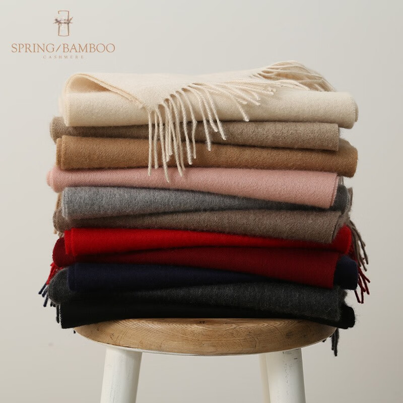 春竹純羊羔絨圍巾女式秋冬新時尚暖巾男式百搭素巾披肩 藏青色