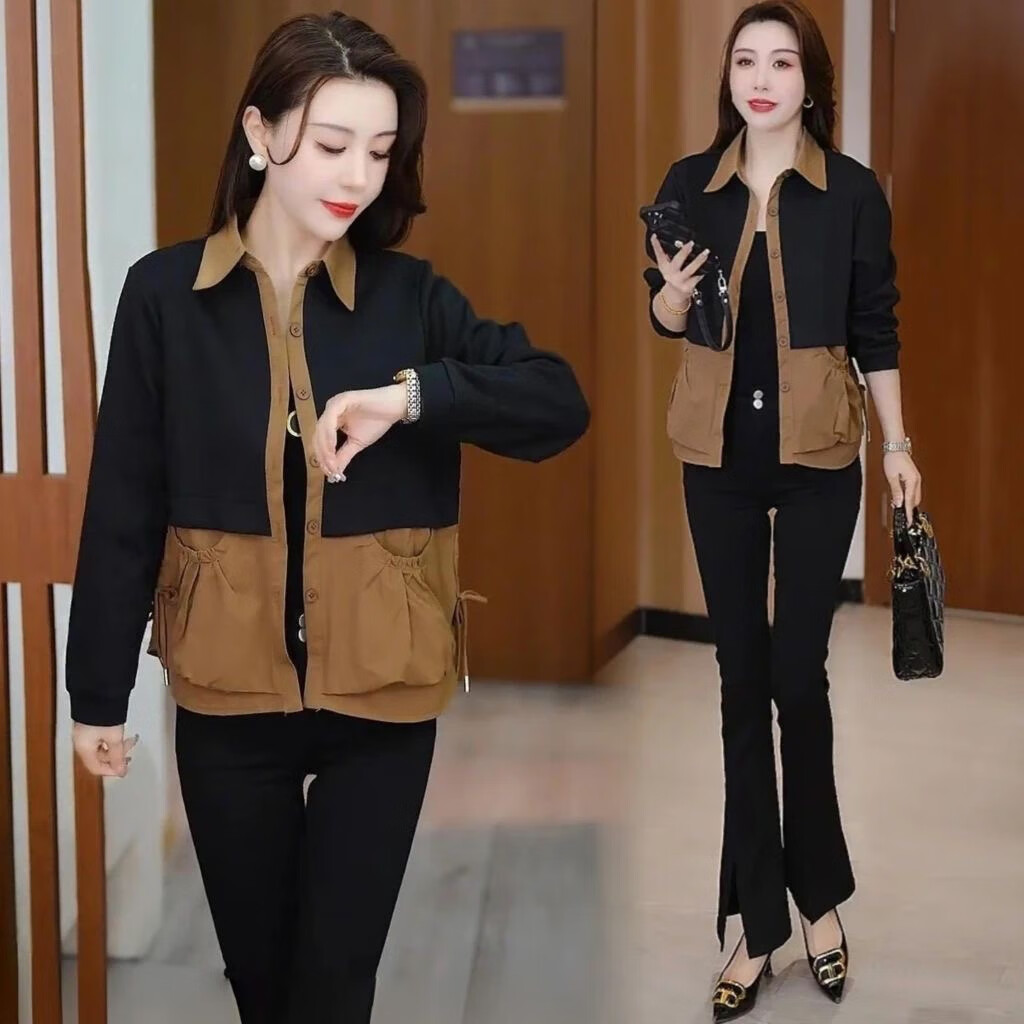 秋冬季新款洋气夹克百搭时尚气质休闲减龄显瘦短款外套女 卡其色 XL 建议【115-130斤】