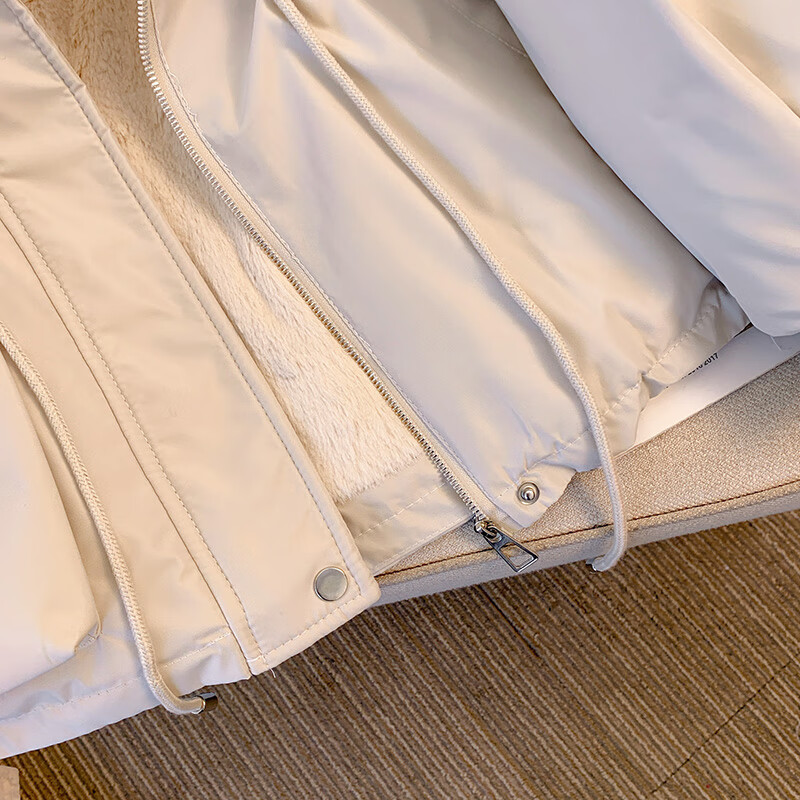 爱依服名品派克服女冬季加绒棉服年新款收腰显瘦小个子加厚棉衣棉袄外套 米白色 M