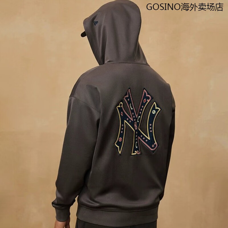 NEW ERA纽亦华MLB拉链卫衣情侣百搭NY刺绣连帽外套潮 灰色 XS