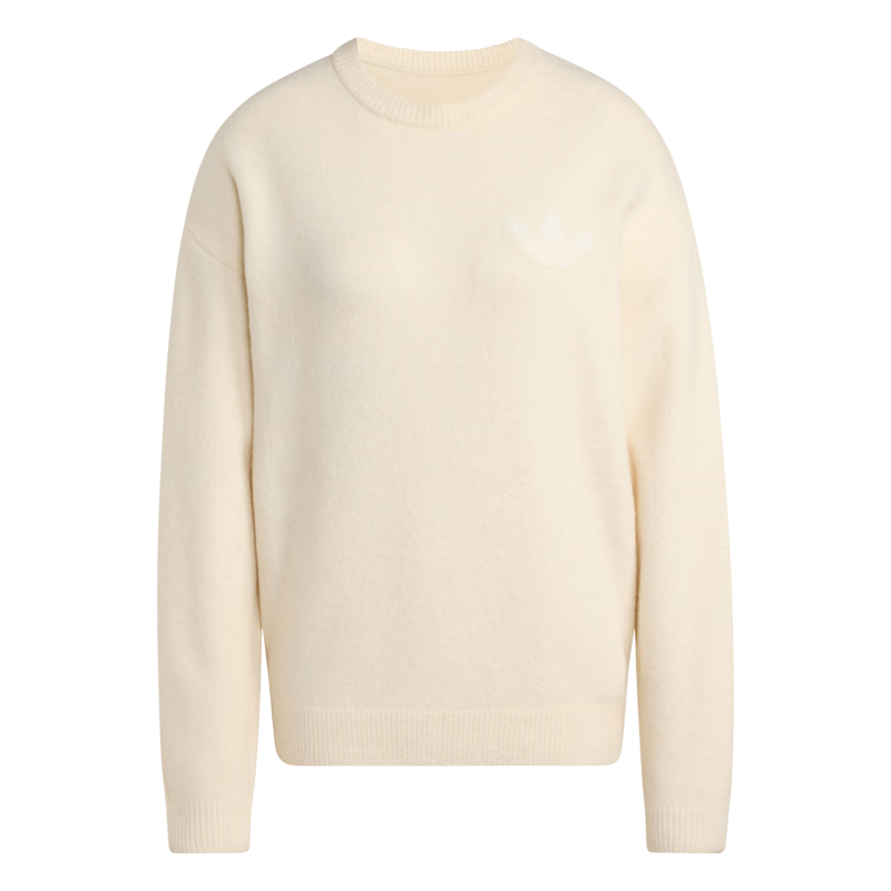 adidas简约百搭宽松休闲纯棉圆领上衣针织衫女秋冬阿迪达斯三叶草   奇妙白   M