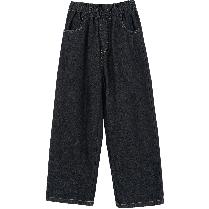 茵曼童装女童加绒牛仔裤25冬季中大童女孩加厚保暖直筒裤休闲裤 牛仔黑 130