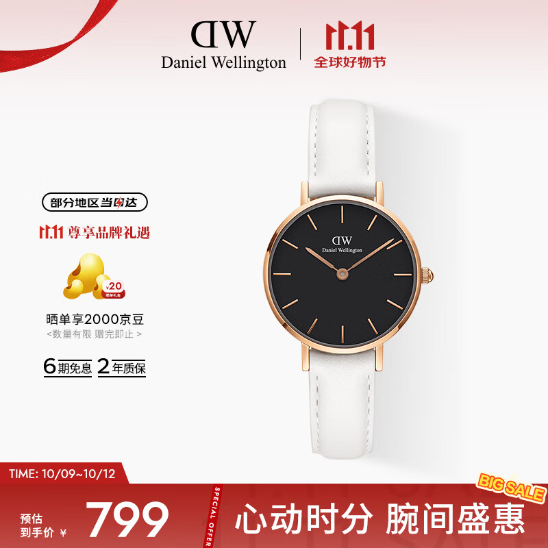 丹尼尔惠灵顿（DanielWellington）DW女表金色边皮革表带欧美简约风时尚石英表节日礼物DW00100285