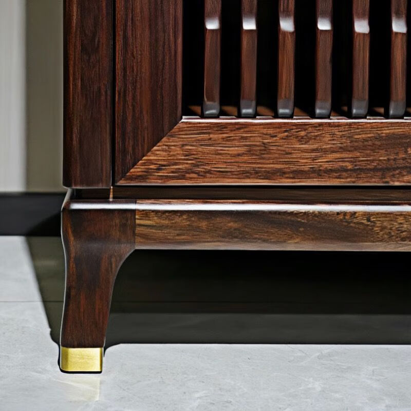 韵美嘉缘新中式乌金木实木餐边柜酒柜一体靠墙餐厅厨房碗筷收纳置物架矮柜 1.8米进口乌金木餐边柜