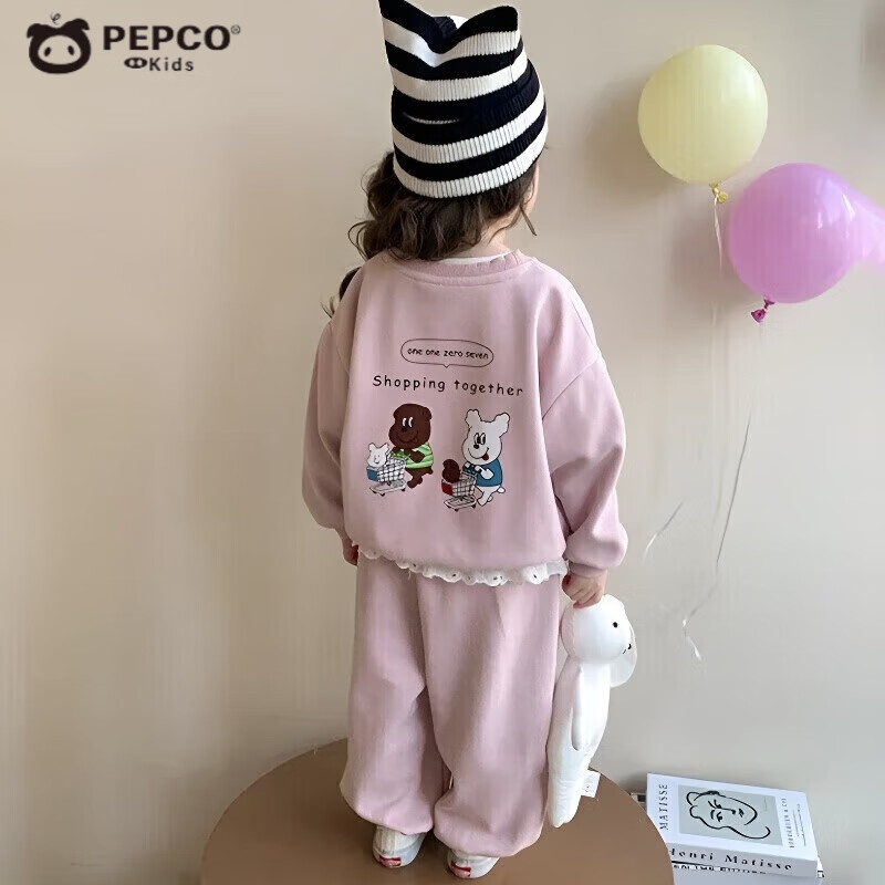 小猪班纳（PEPCO）女童卫衣套装可爱卡通印花秋季新款儿童洋气秋装宝宝屁帘裤两件套 KB双狗印花套装-粉色 150 (建议身高135-145cm)