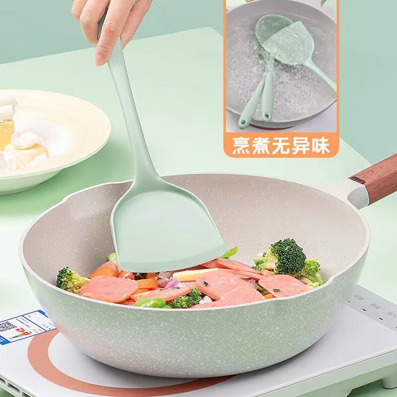 DEATKN全套硅胶锅铲不粘锅专用炒菜铲子厨具套装厨房家用食品级汤勺漏勺 马卡龙绿色 硅胶两件套【锅铲+汤勺】