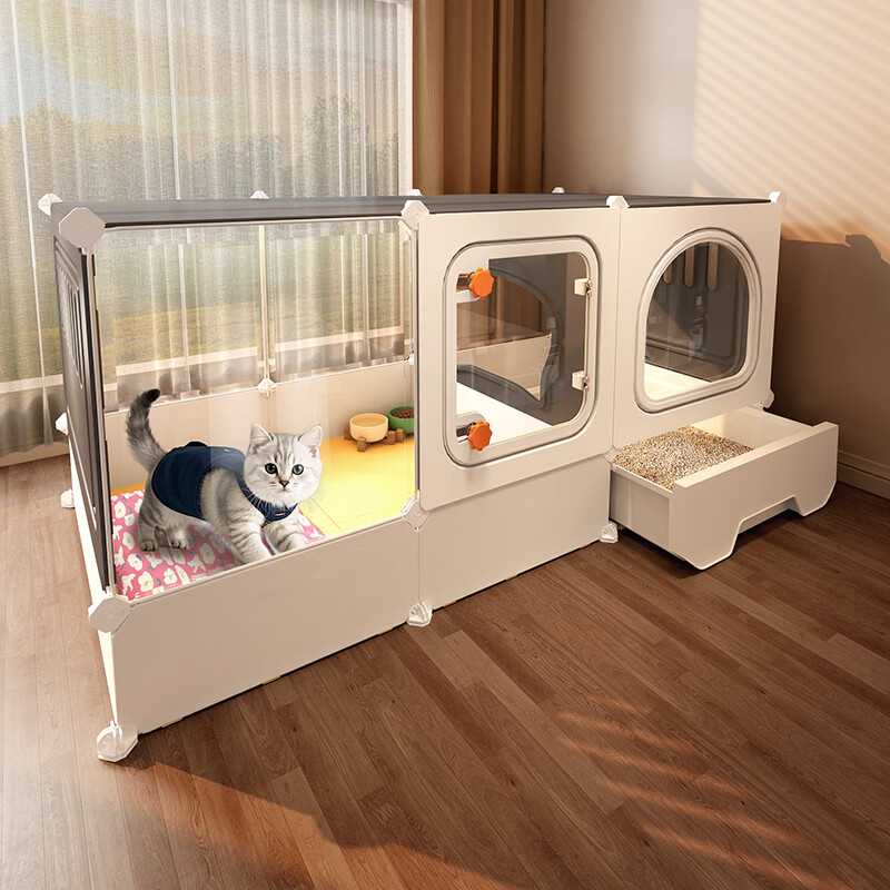 蔻丝猫笼子带厕所一体猫别墅家用超大猫产房一室一厅一卫通风猫窝猫柜 二代升级加高53cm-成年猫-长106大平层 玩乐款：猫砂盆+铲+逗猫棒
