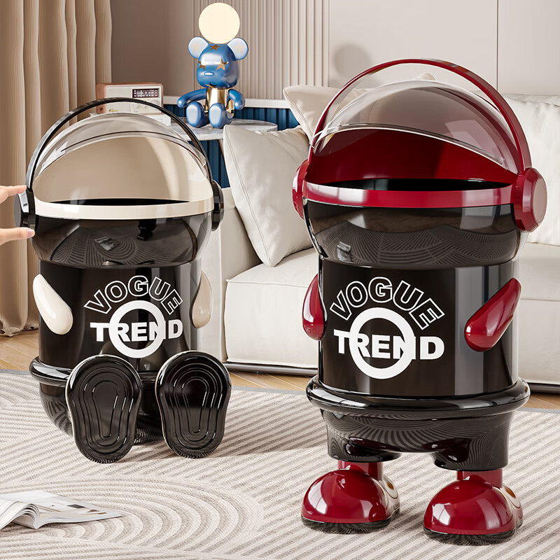 艾仕可（ASCOR）垃圾桶家用2025新款客厅轻奢高档翻盖大容量厨房卧室卫生间高颜值 黑红色-站姿款【滑动旋转双开盖】内外双桶