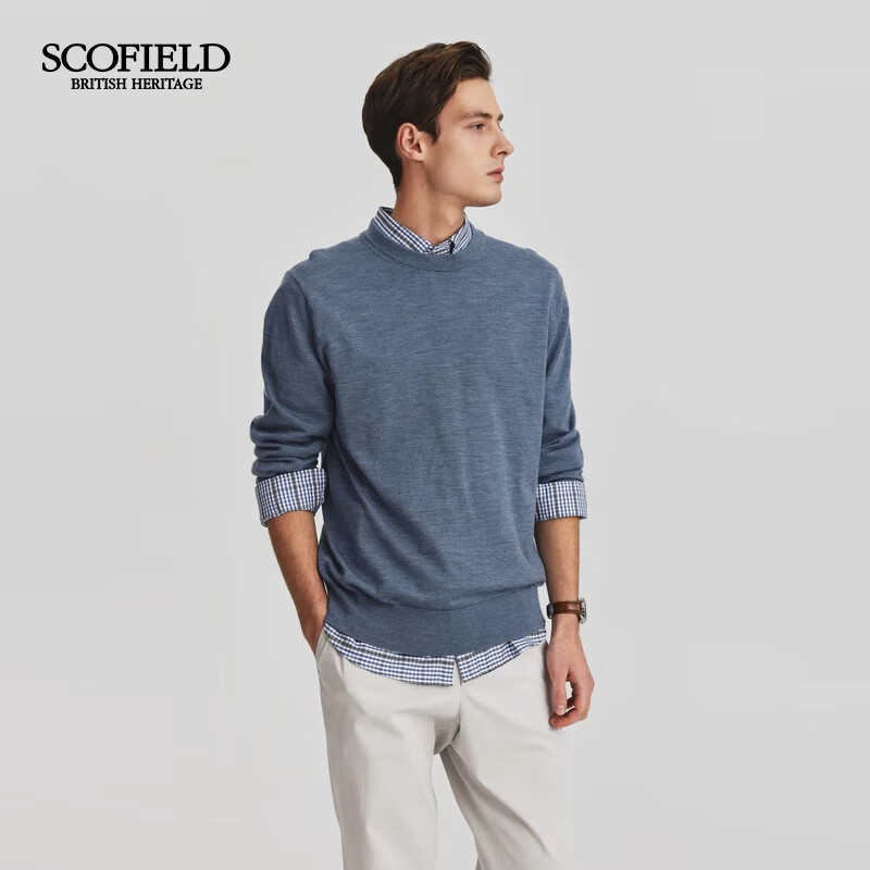 Scofield【羊毛】男装24年秋季新品休闲圆领套头多色毛衣针织衫 蓝色 2XL (185)