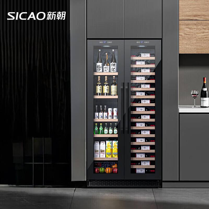 新朝红酒柜 双开门恒温家用可嵌入式双温酒柜冰吧风冷无霜电子控温葡 260B[酒柜+冰吧]双温双控1.76米5