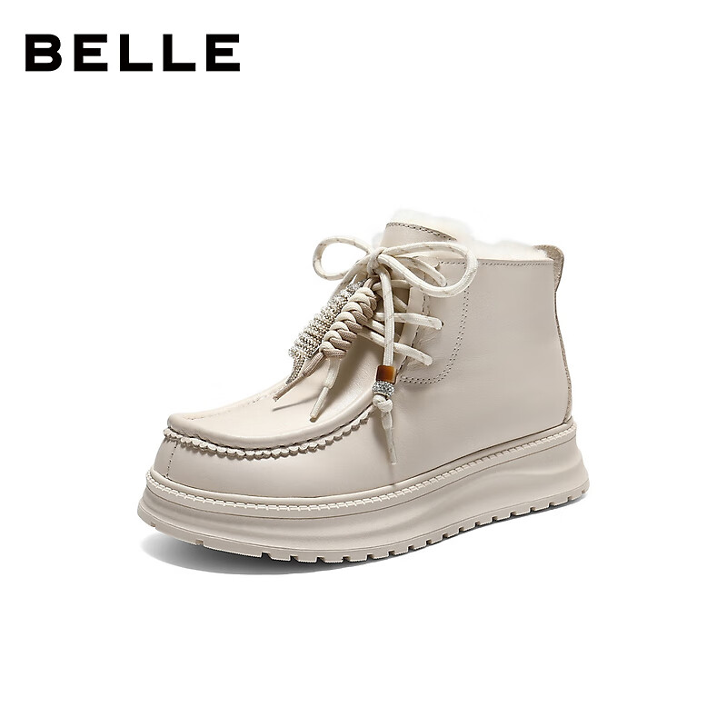 百丽（Belle）时尚挂饰雪地靴女冬季新款商场同款厚底保暖休闲短靴E8S1DDD5 米色 36 (230mm)